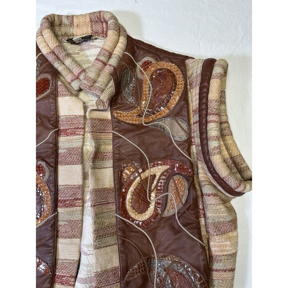 Vintage Carlo Fiori Italy Exotic Patchwork Paisley Leather Snakeskin Vest M - Picture 3 of 7
